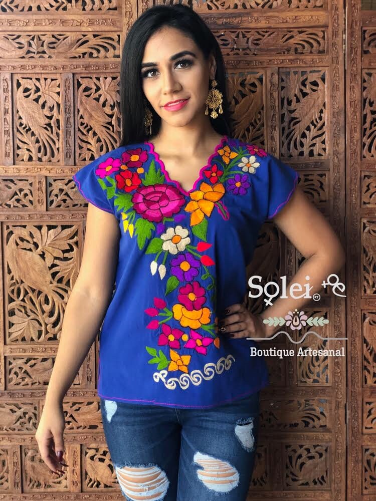 Floral Embroidered Mexican Blouse. Traditional Mexican Blouse. Artisa…