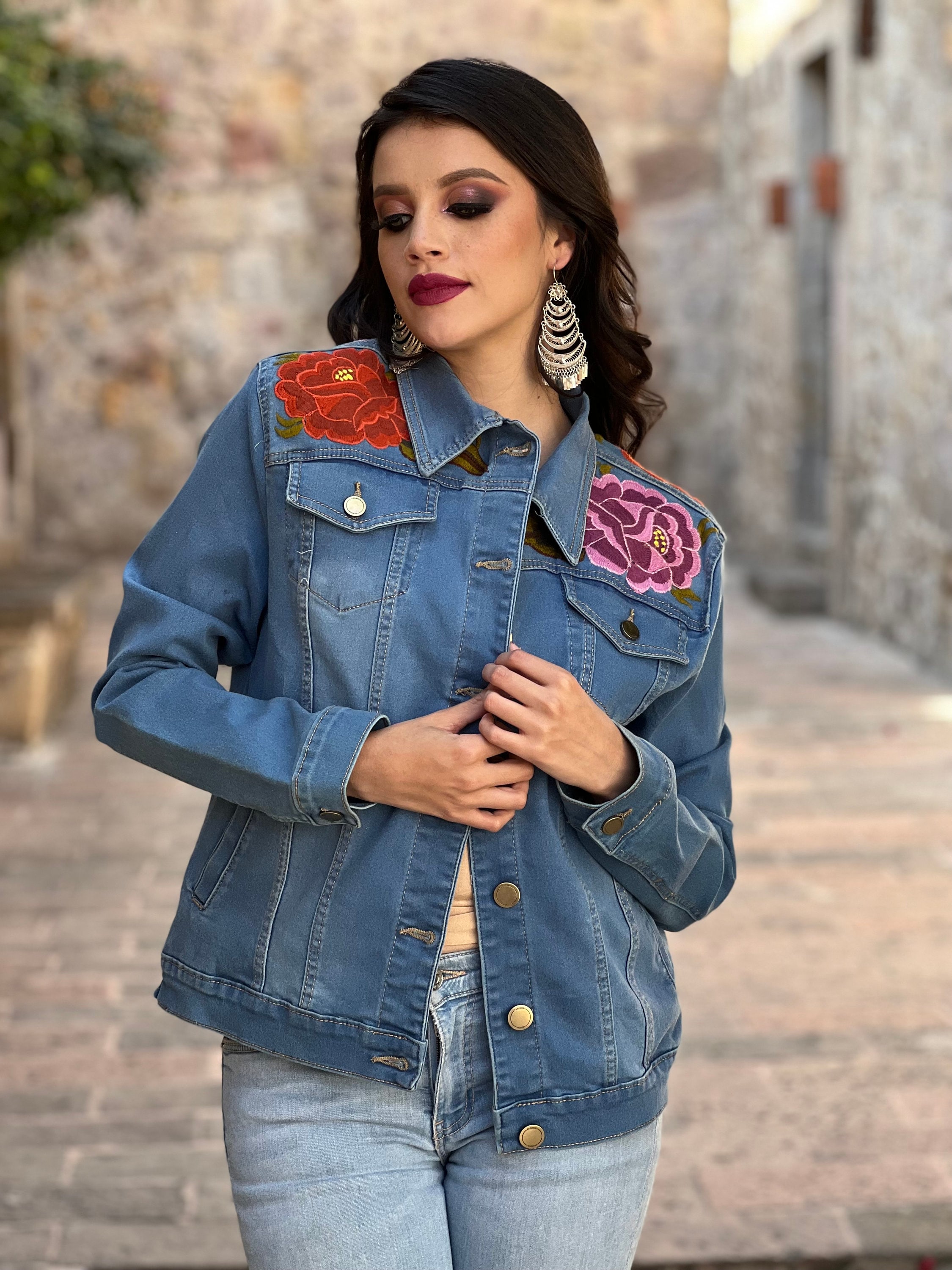 Condesa Light Blue Denim Mexican Floral Embroidery Jean 