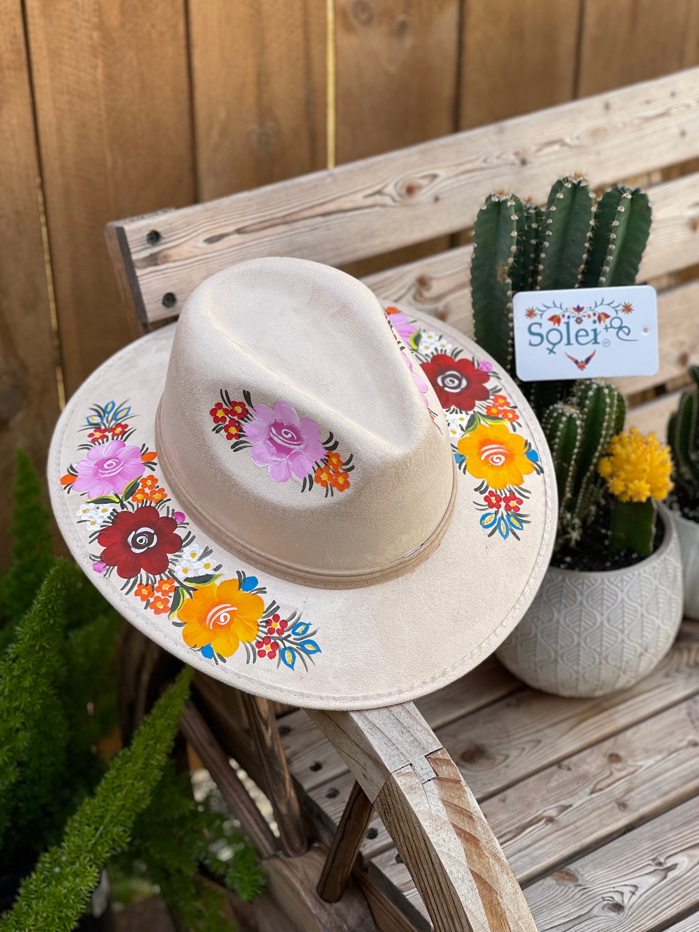 Hand-painted Floral Fedora Hat, Suede Mexican Hat for Women  display picture 3