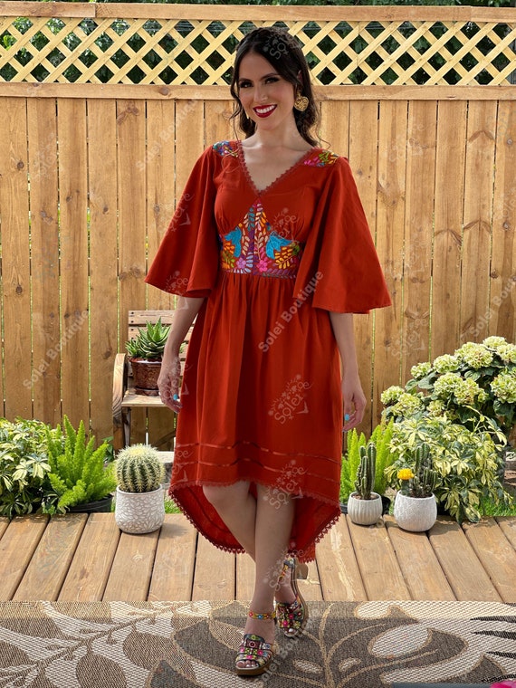 Floral Embroidery Blue Shade Short Sleeves Dress Floral Embroidery Blue Shade Short Sleeves Dress