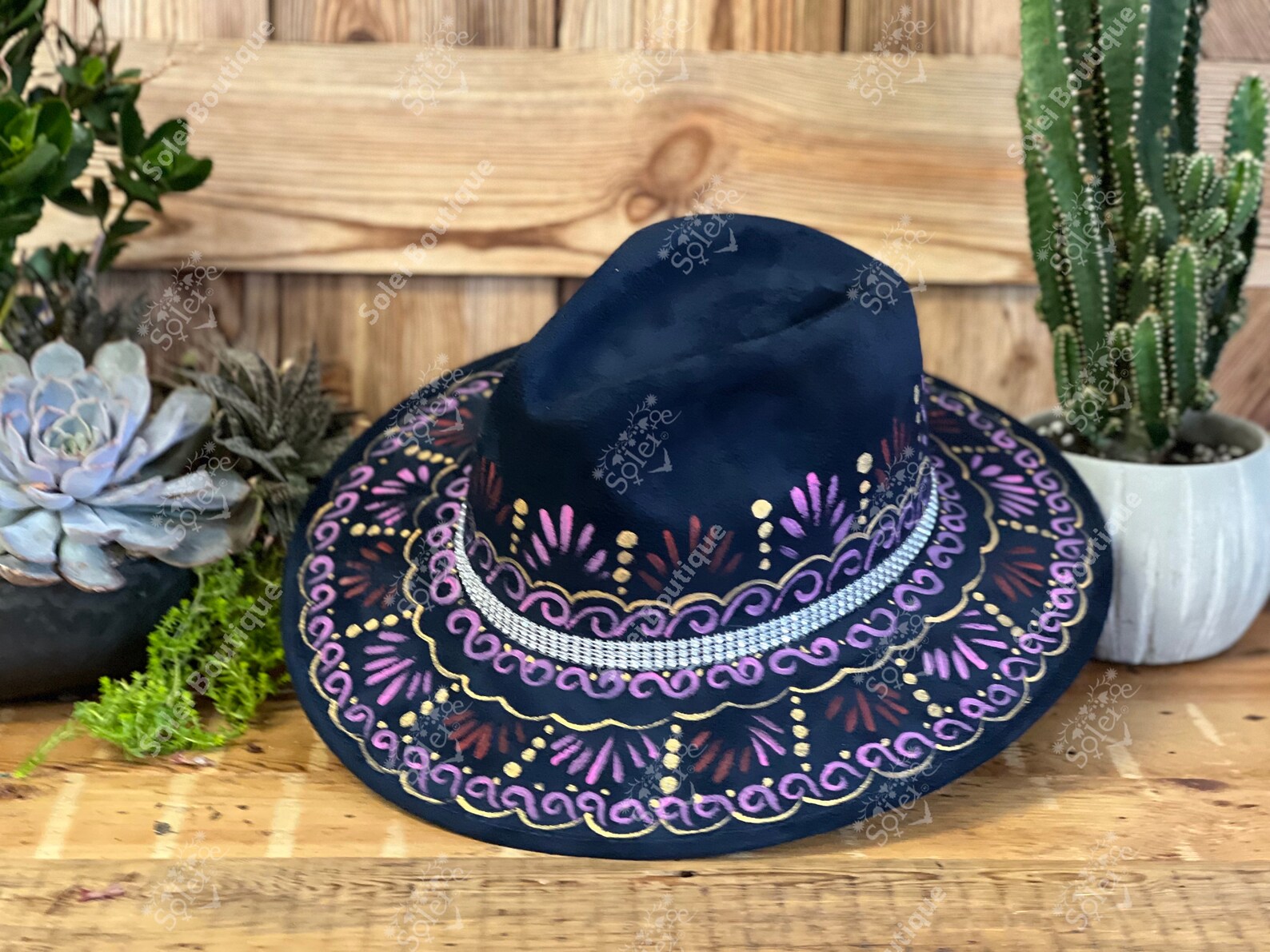 Artisanal Mexican Hand-Painted Hat Suede Black 603723 main image 1