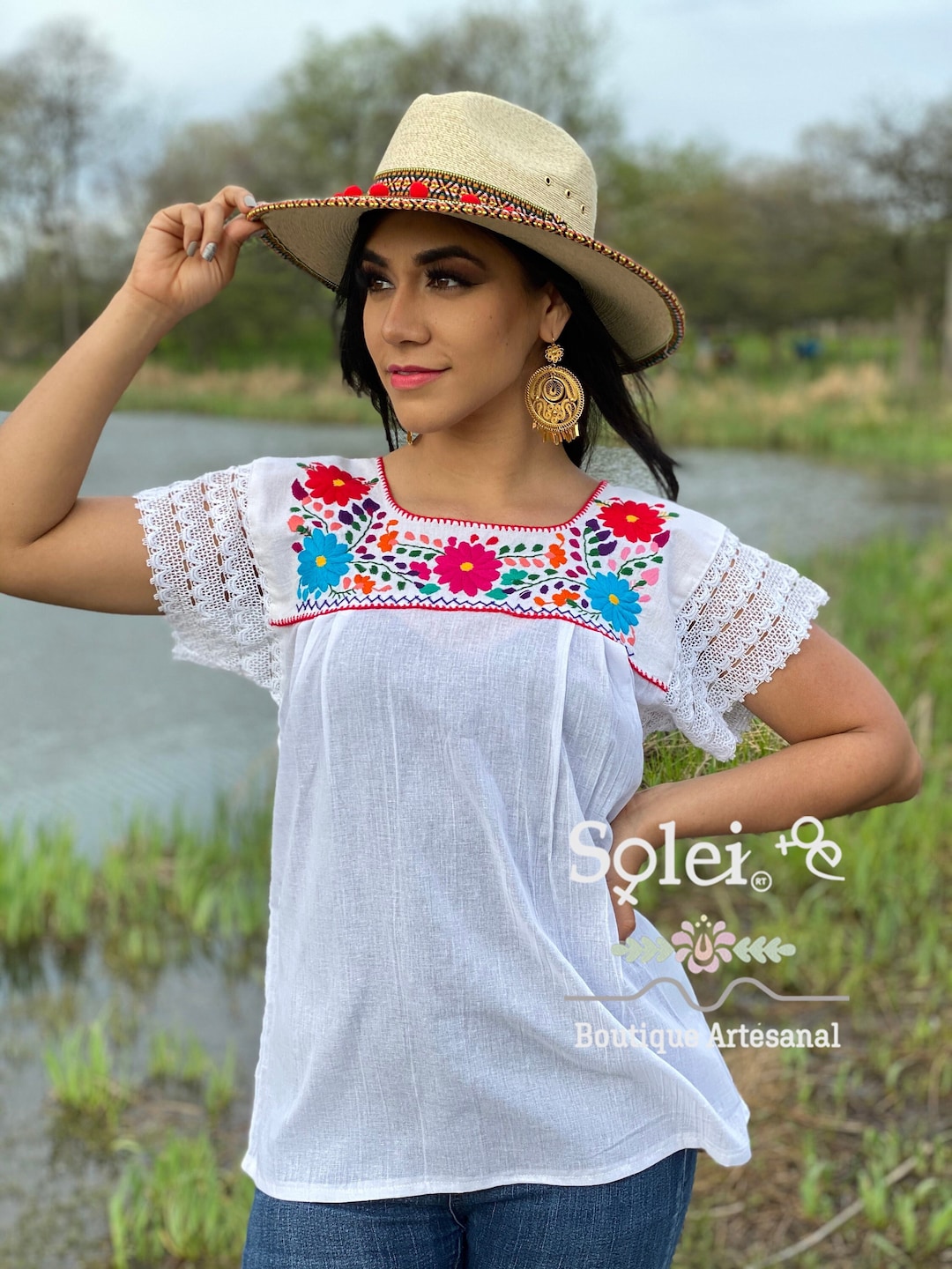 Embroidered Mexican Blouse. Size S - 4X. Colorful Hand