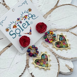 Mexican Traditional Heart Earrings. Ethnic Jewelry. Bohemian Style Earrings. Gift for Her. BohoChic. Typical Mexican Jewelry. Artisanal Made