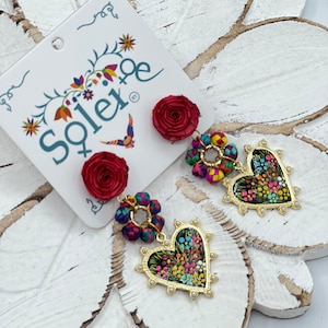 Mexican Traditional Heart Earrings. Ethnic Jewelry. Bohemian Style Earrings. Gift for Her. BohoChic. Typical Mexican Jewelry. Artisanal Made