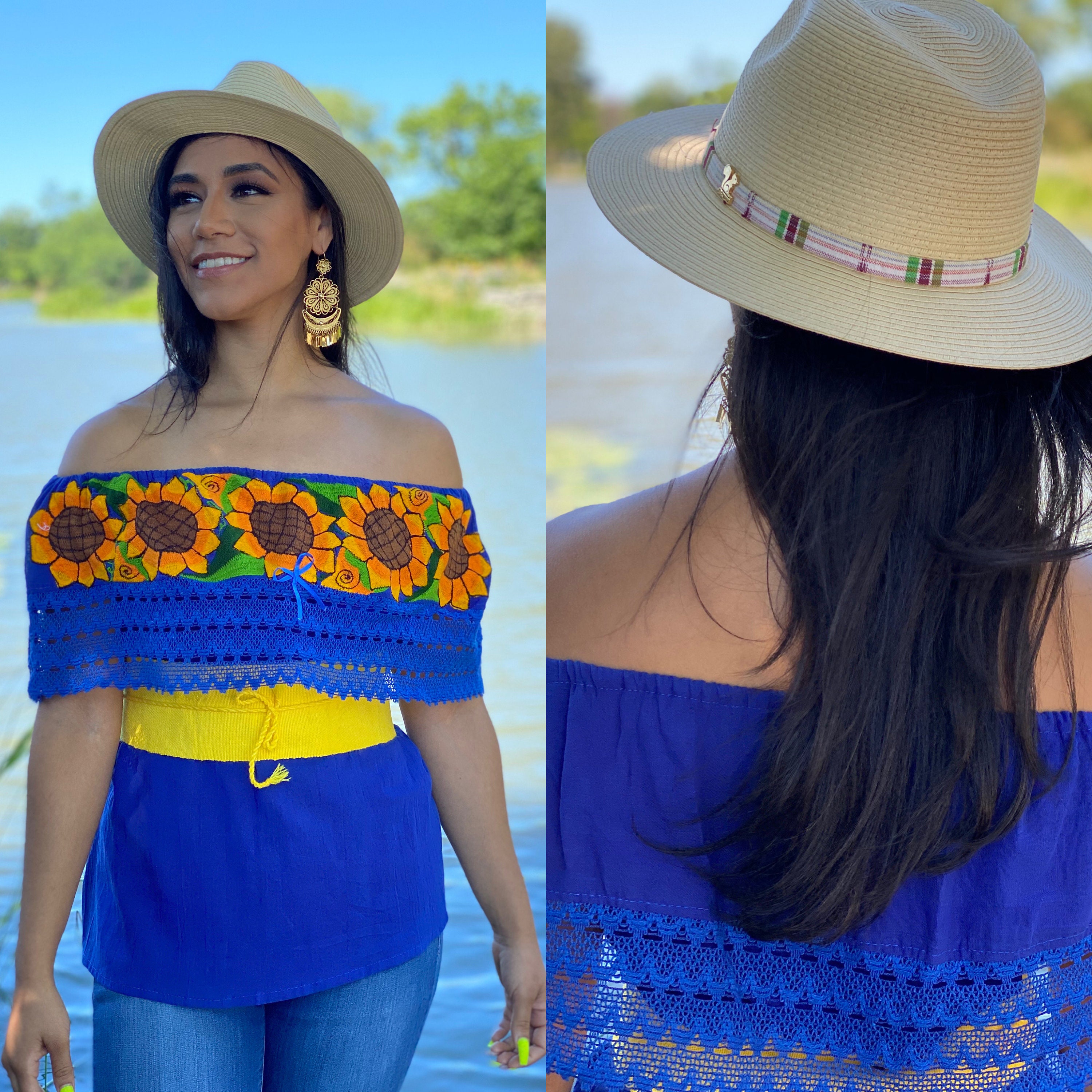 Mexican Sunflower Blouse. Floral Embroidered Mexican Top
