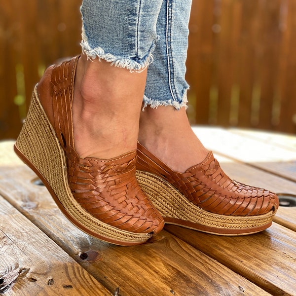 Mexican Wedge Sandal. All Size Boho- Hippie Vintage. Mexican Leather Sandal. Summer Sandal. Mexican Traditional Heels. Leather Wedge Heels.