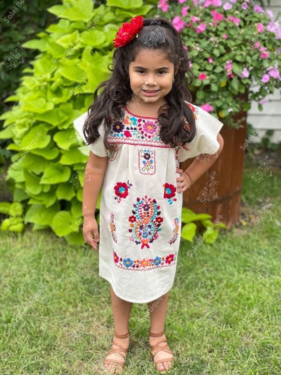 Derrotado temporal Fuera Vestido Mexicano de Niña. Vestido Bordado Floral de Niña. - Etsy México