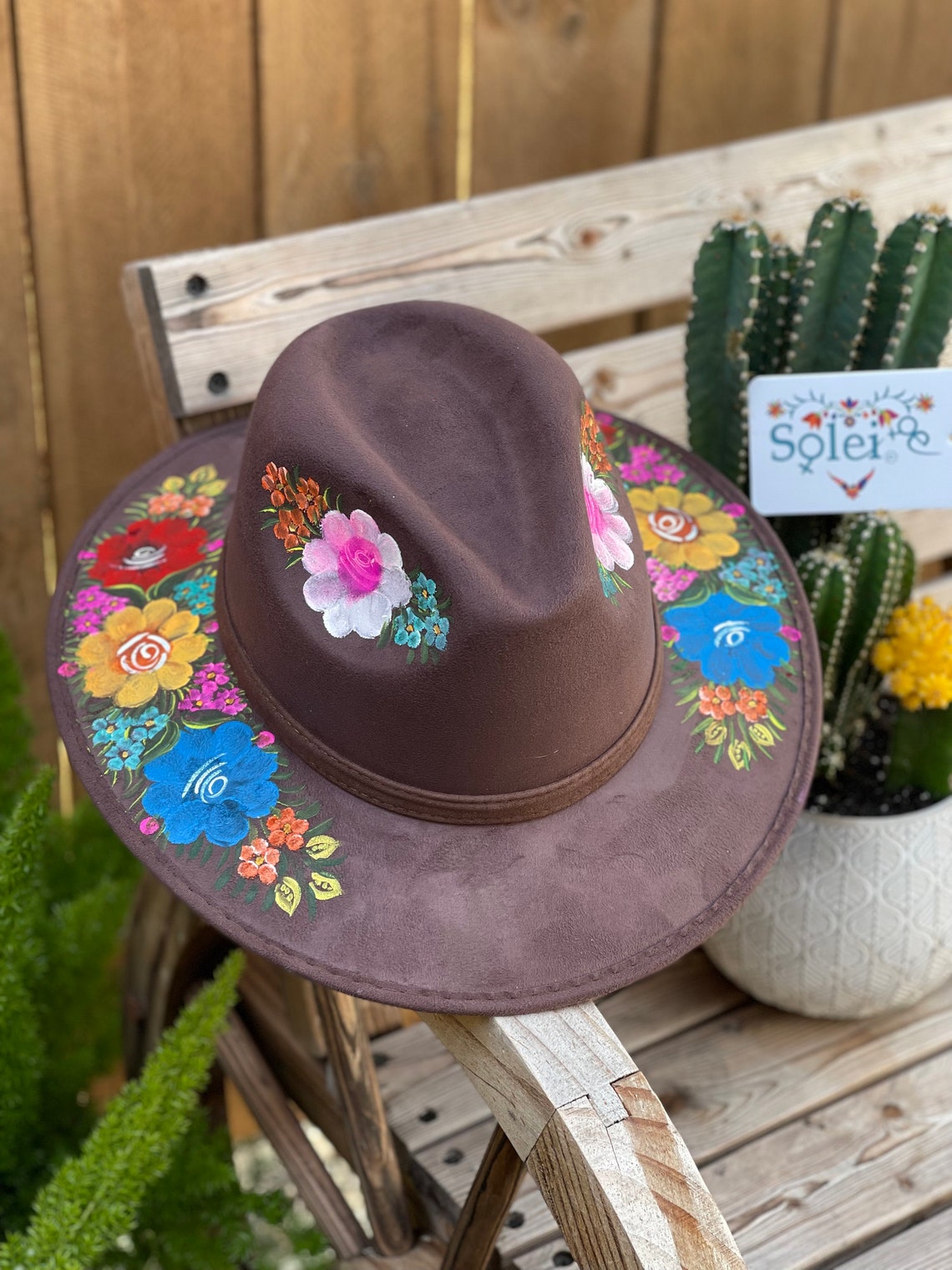 Artisanal Mexican Hand-Painted Hat Suede Black 603728