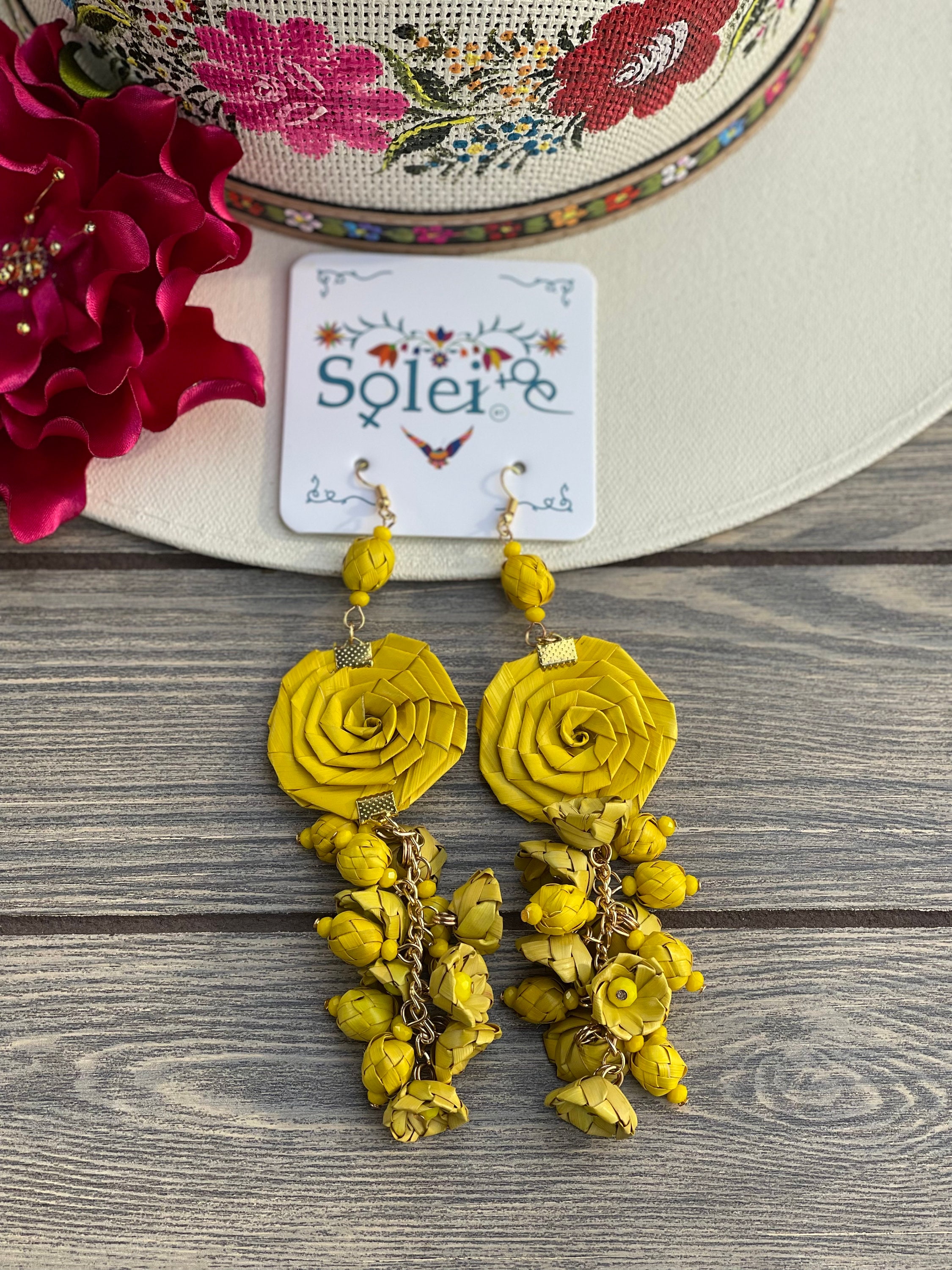 Hand made palm Elegant Cream Floral Tassel Earrings Clay flower bridal earrings - Creamy blossom and silk flower  main image 4