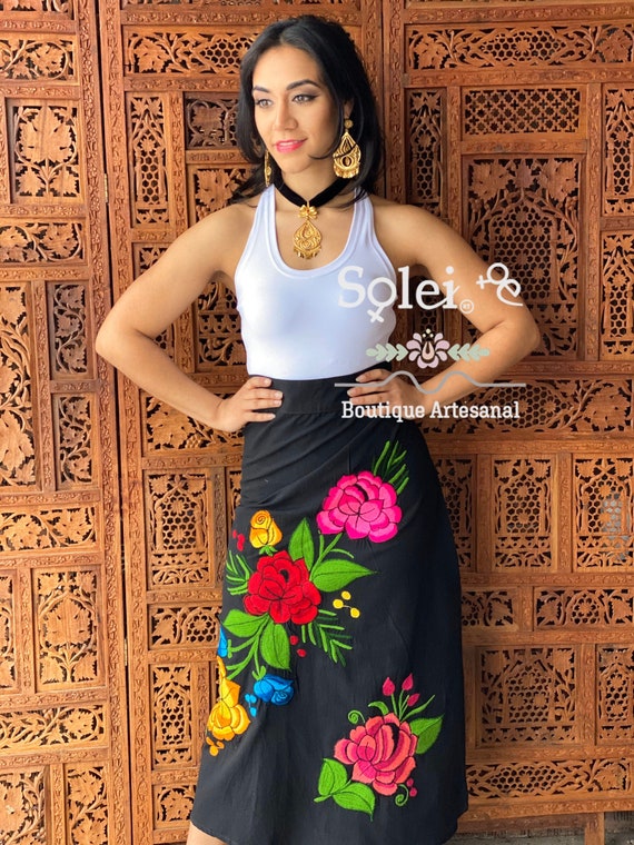 Falda Larga Bordada Floral. Falda de Cintura - Etsy México
