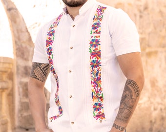 Mens Mexican Traditional Shirt. Floral Embroidered Guayabera for Men. Formal Button Up Shirt. Traditional Style Shirt. Gift for Him.