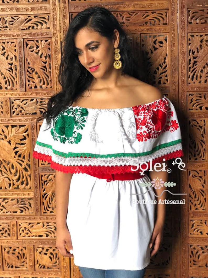 Colorful Mexican Blouse Belt Included Floral Campesino Blouse Independence Day Off the Shoulder Blouse Fiestas Patrias Campesino Blouse
