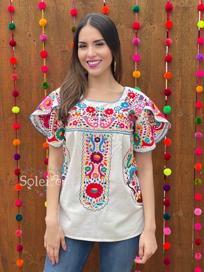 Hand Embroidered Multicolor Blouse. Floral Mexican Blouse. - Etsy