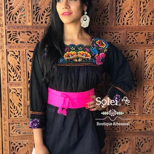 Hand Embroidered Smock Blouse. Mexican Floral Blouse. Colorful Mexican ...