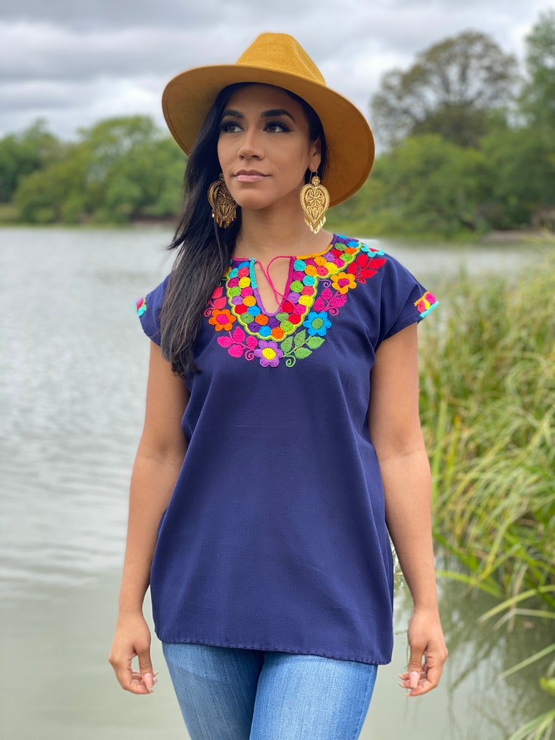 Hand Embroidered Mexican Blouse. Colorful Floral Mexican - Etsy