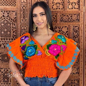 Mexican Embroidered Floral Top. Size S 2X. Floral Butterfly Sleeve Crop ...