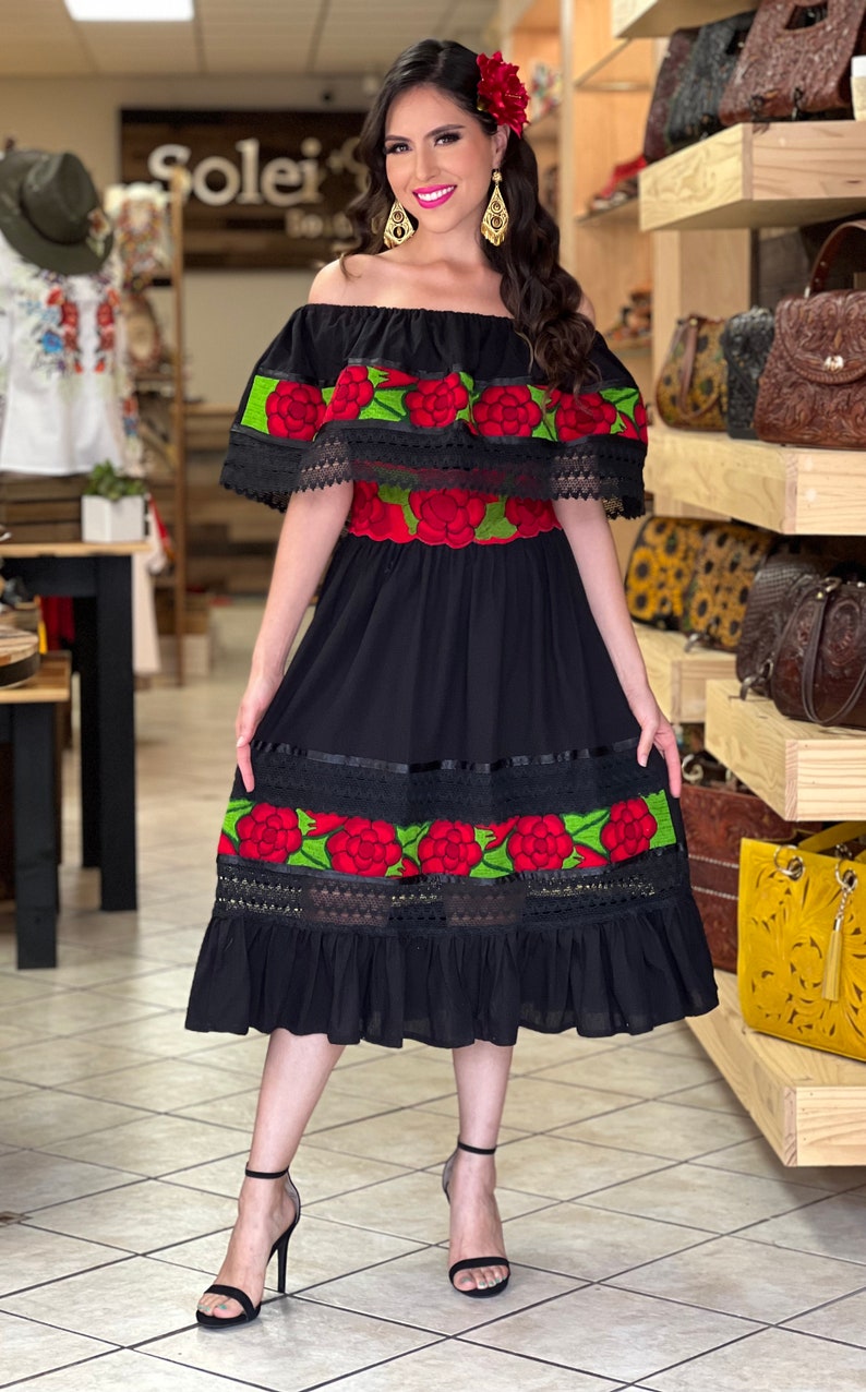 Mexican Traditional Dress. Floral Embroidered Dress. Mexican - Etsy