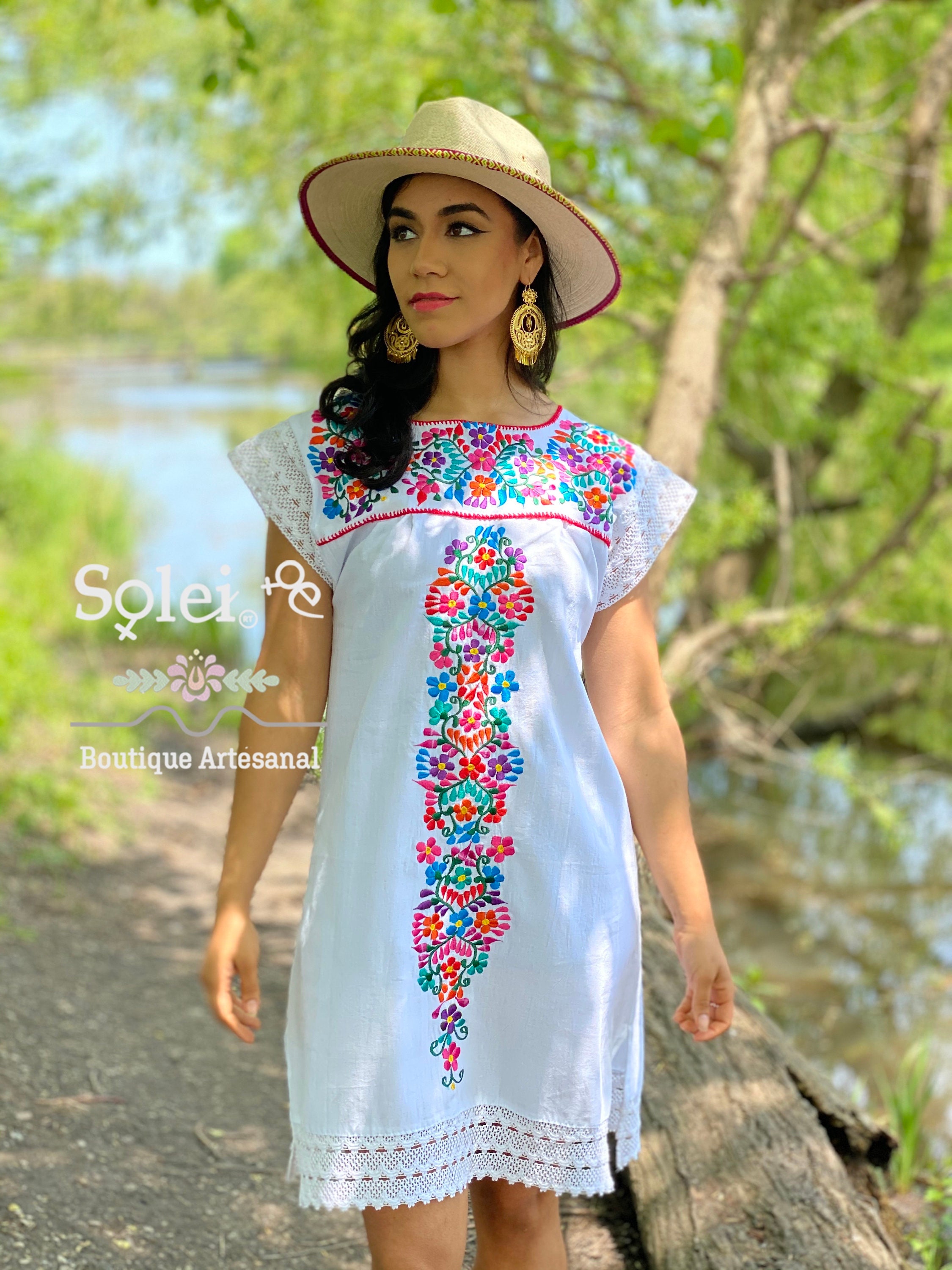 Mexican Long Dress. Size S - 3X. Mexican Party Dress. Floral
