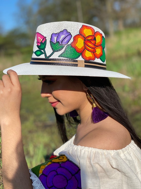 Purple Fedora Art‎ Hand-Painted High-Quality Floral Hat from Mexico Hand-painted Fedora Hat, Colorful Floral Mexican Sombrero - Etsy main image 3
