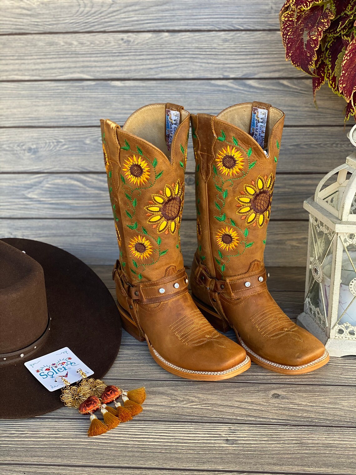 Women's Mexican Boot. Leather Sunflowers Embroidered Boot. Etsy