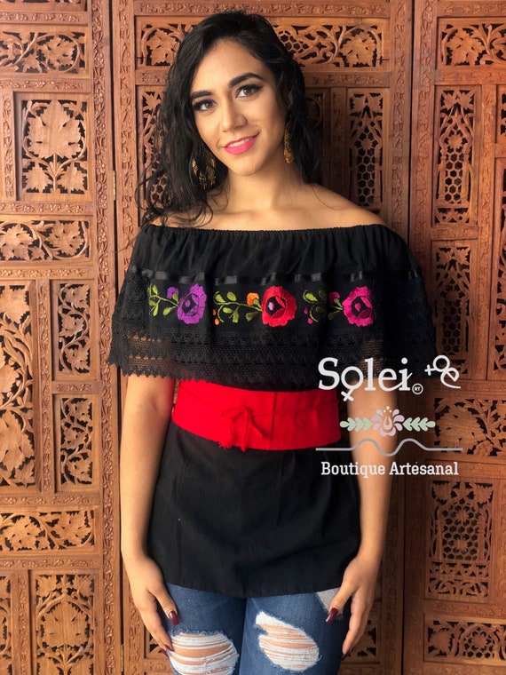 Blusa Campesino con Encaje. Blusa Mexicana Floral. Blusa por Debajo del Hombro. Bordado A Mano con Hilo de Seda. Boho hippie. Etsy Espana