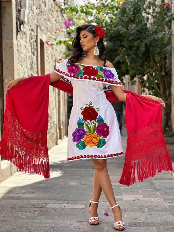 Typical Mexican Dress. Size S XL. Floral Embroidered Dress. - Etsy