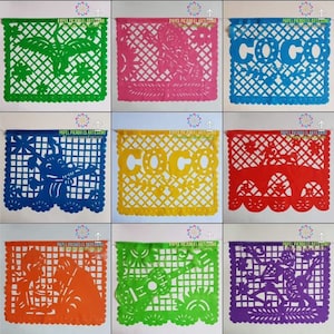 Decoraciónes Fiesta Coco. Papel Picado de Coco. Bandera de Plástico. Bandera Mexicana de Coco. Decoración de Coco 57 Pies. Envío Gratis.