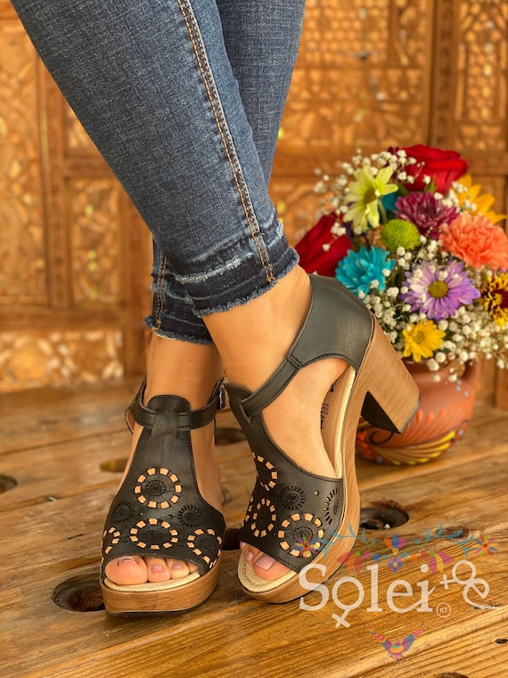 Mexican Heel Sandal. All Size Boho Hippie Vintage Heels. Mexican