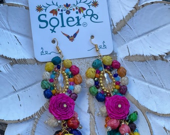 Palmblad handgeweven oorbellen. Etnische stijl. Boho-sieraden. Mexicaanse ambachtelijke oorbellen. Typische Mexicaanse oorbellen. Cadeau voor haar. Beste cadeau.