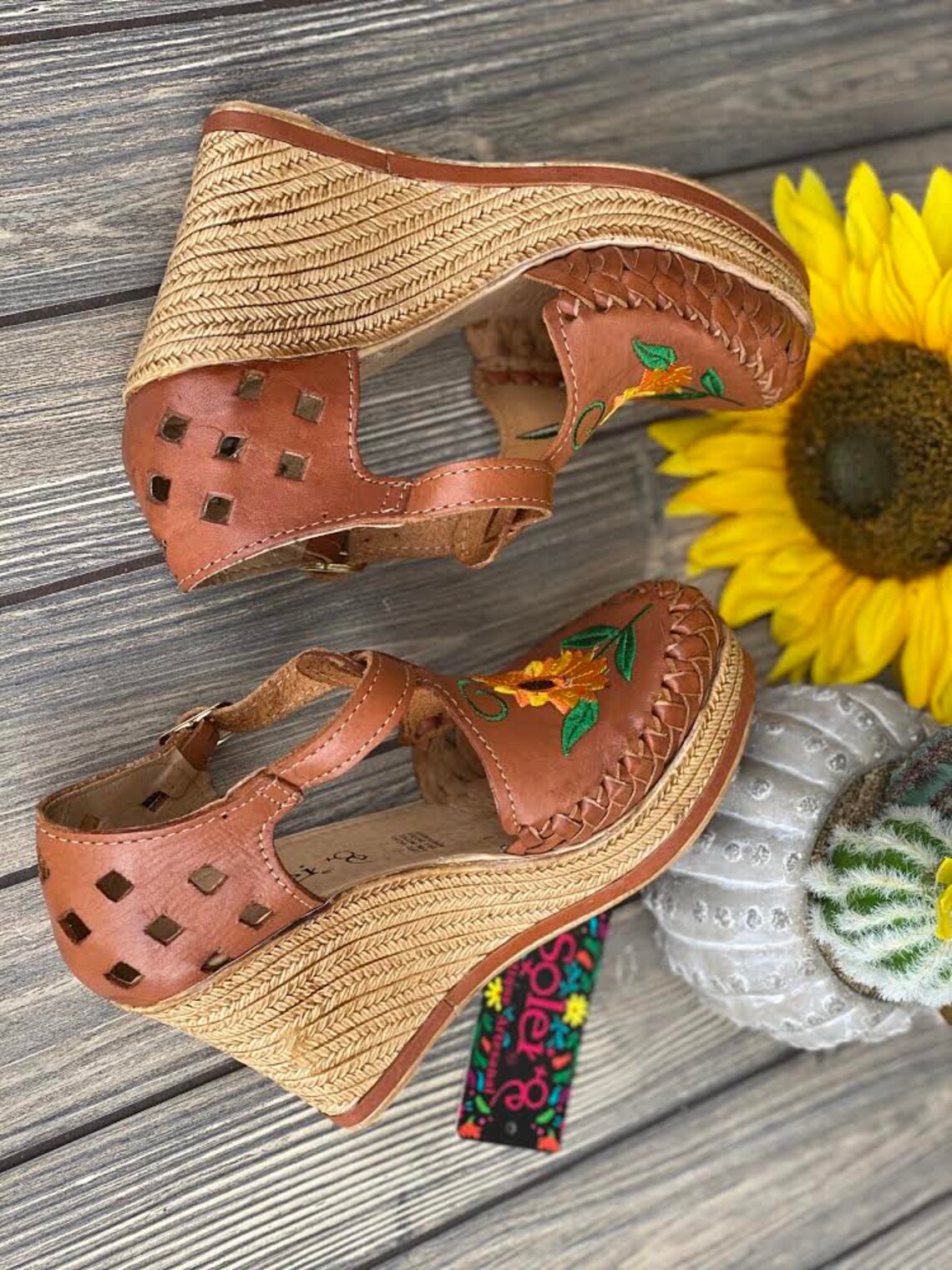 Mexican Wedge Sandal. Mexican Leather Sandal.Sunflower | Etsy