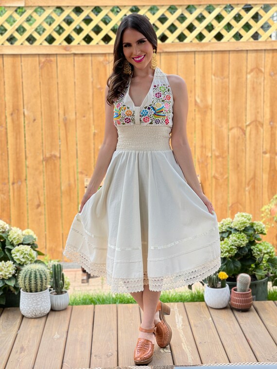 Floral Halter Dress. Hand Embroidered Dress. Artisanal Mexican Dress.  Bridesmaid Dress. Floral Embroidered Dress. Mexican Wedding -  Ireland
