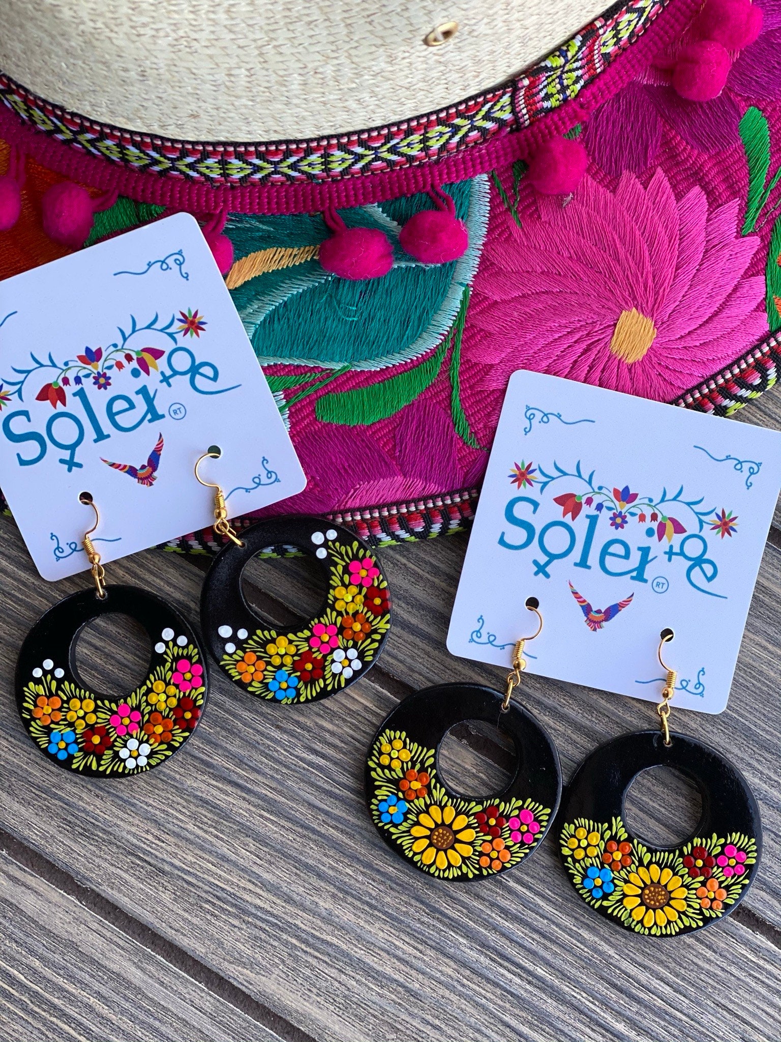 Hand Painted Artisanal Earrings. Dangle Earrings. Mexican Floral Earr…