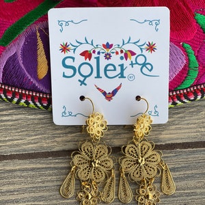 Mexicans Filigree Earrings. Gold Plated Filigree. Frida Khalo Earrings. Womens Flower Earrings. Dangle Earrings. Traditional Earrings. zdjęcie 8