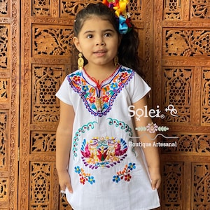 Girl’s Mexican Kimono Dress. Floral Hand Embroidered Dress. Kids Traditional Dress. Kids Party Dress. Mommy and Me Matching Outfits.