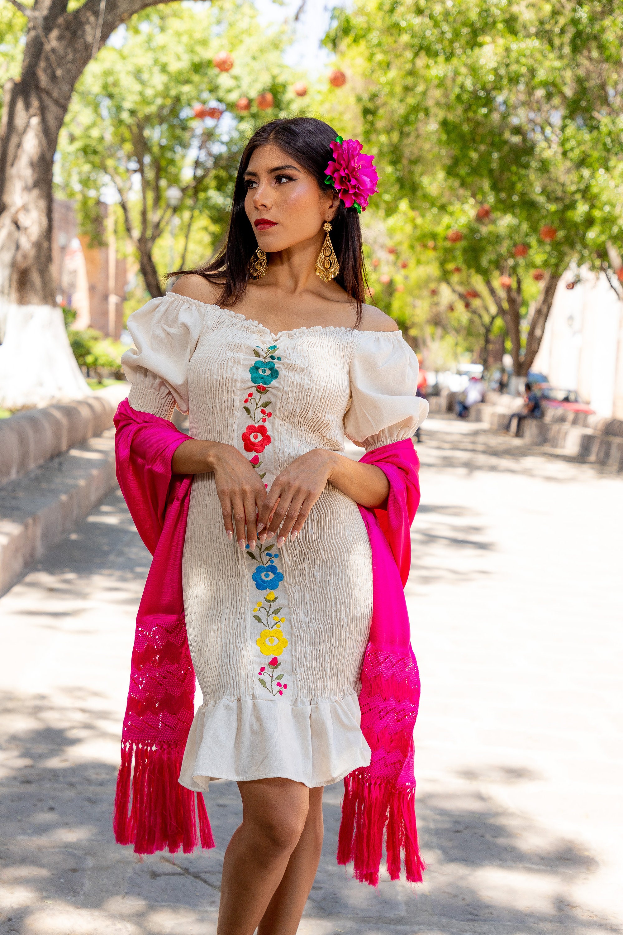 Floral Embroidered Bodycon Dress. Size S 2X. Mexican Party Dress