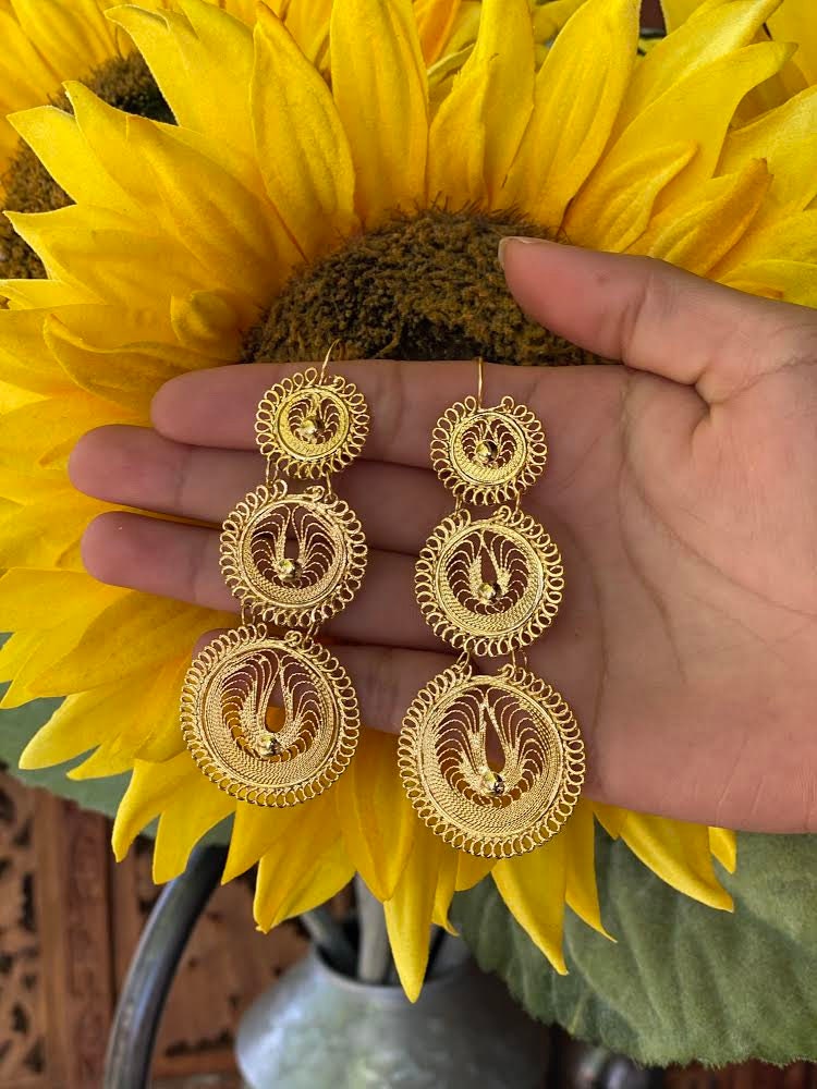 Mexicanen filigraanoorbellen. Verguld filigraan. Frida Khalo-oorbellen. Hangoorbellen dames. Traditionele Mexicaanse filigraanoorbellen.