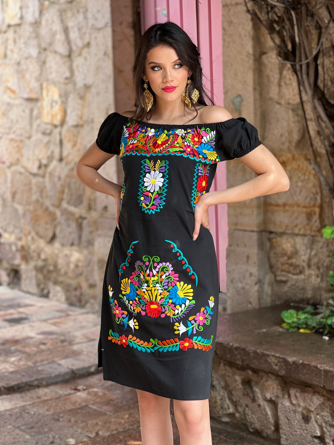 Next black top embroidered dress