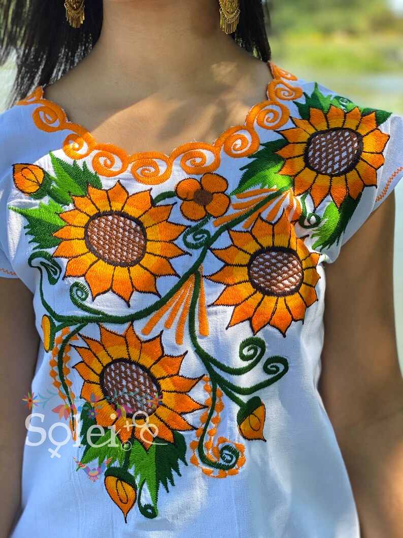 Mexican Embroidered Sunflower Blouse. Artisanal Mexican Blouse Etsy