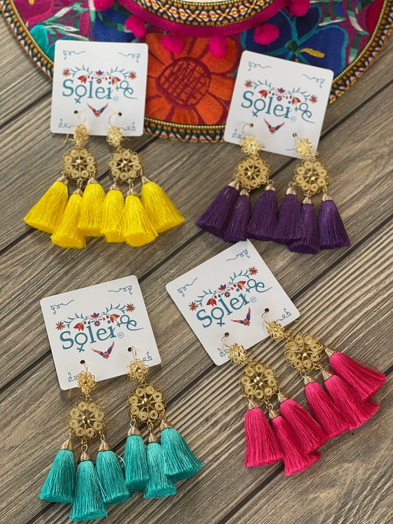 Amazon.com: Mexican Chandelier Lightweight Earrings for Women and Girls,  Traditional Handmade Oaxaca Floral Filigree Gold Yellow Jewelry : Handmade  Products