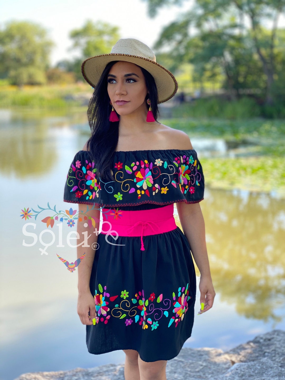 Mexican Campesino Dress. off the Shoulder Dress. Floral