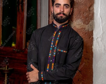 Mens Mexican Traditional Long Sleeve Shirt. Guayabera for Men. Formal Button Up Shirt. Collared Shirt. Traditional Style. Gifts for Him