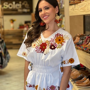 Floral Hand Embroidered Mexican Peplum Blouse. Traditional Mexican Top ...