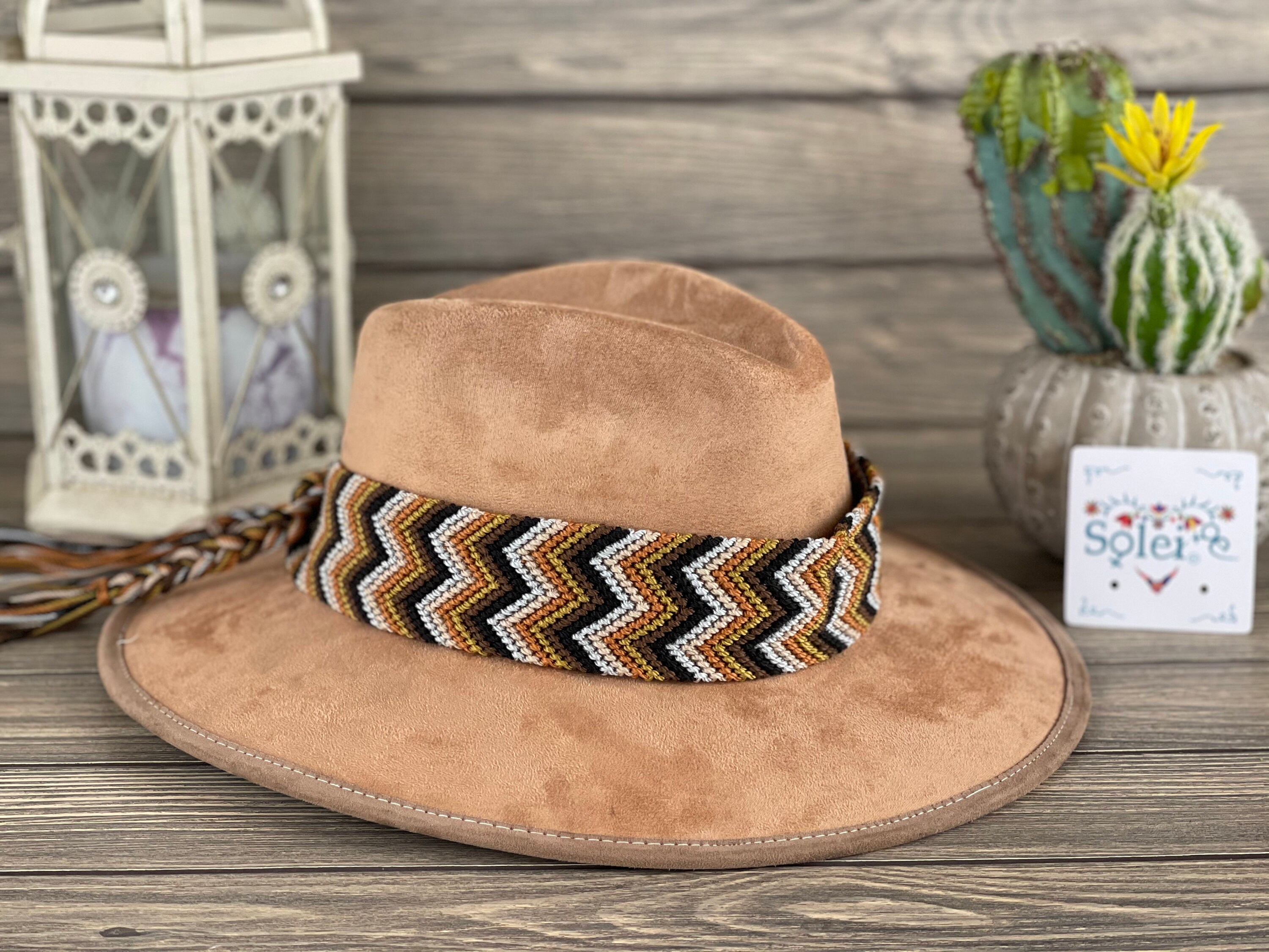 Suede Hat made with Handmade belt from Chiapas Mex Mexican Suede Hat With Handmade Braided Band, Chiapas Style  main image 2