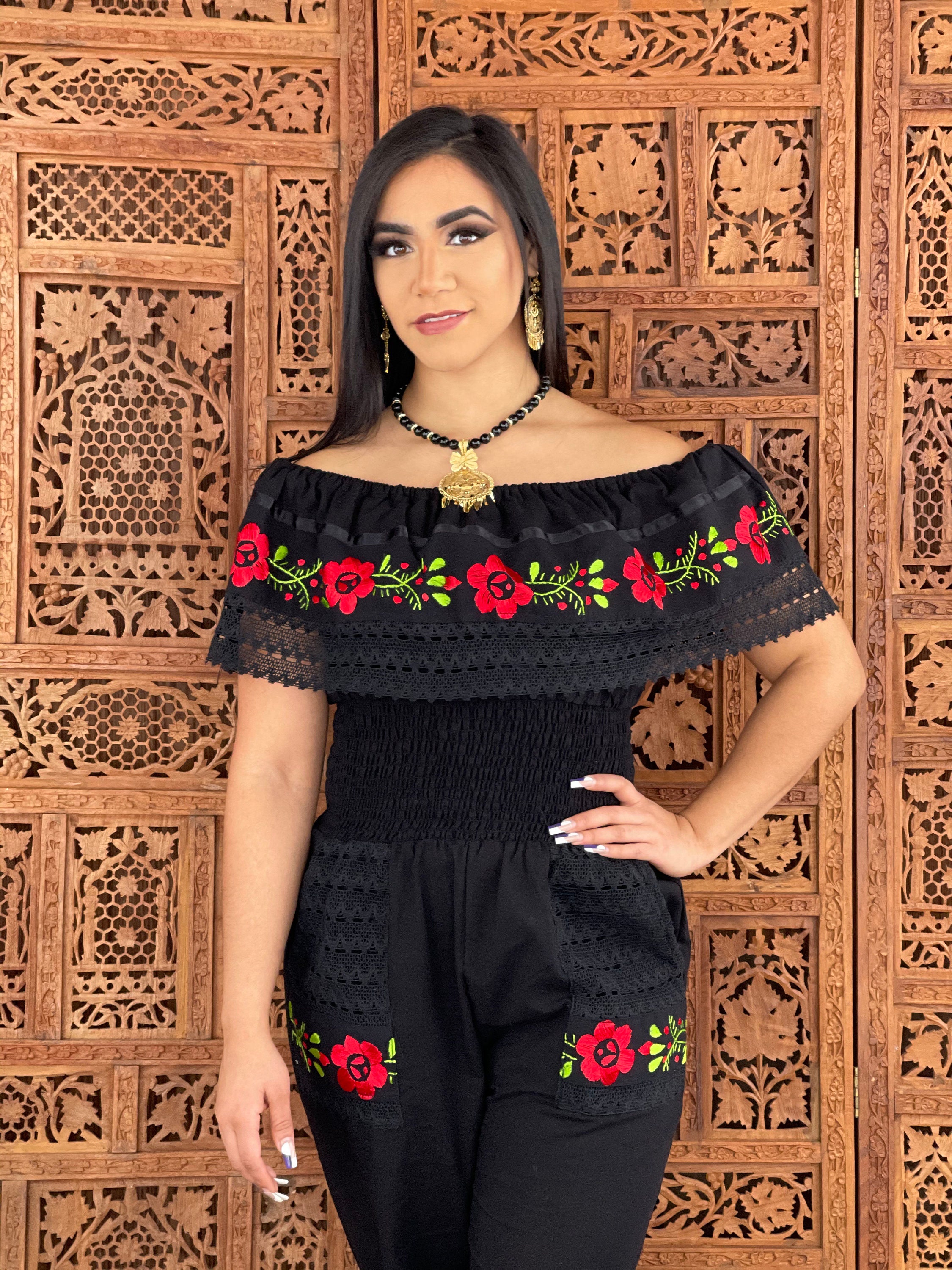 Mexican Floral Jumpsuit. Lace Trim off the Shoulder Jumpsuit. Etsy
