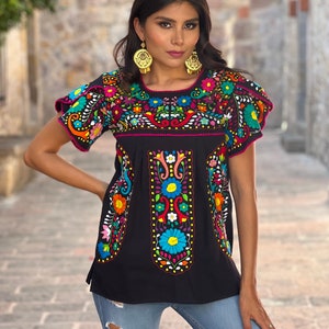 Hand Embroidered Multicolor Blouse. Floral Mexican Blouse. - Etsy