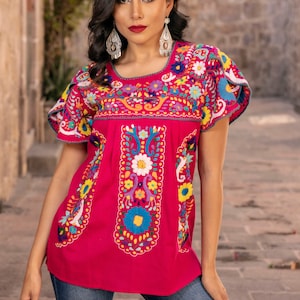 Hand Embroidered Multicolor Blouse. Floral Mexican Blouse. Mexican ...