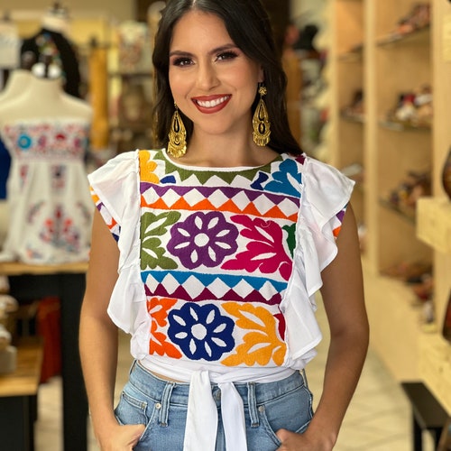 Floral Hand Embroidered Mexican Peplum Blouse. Traditional - Etsy