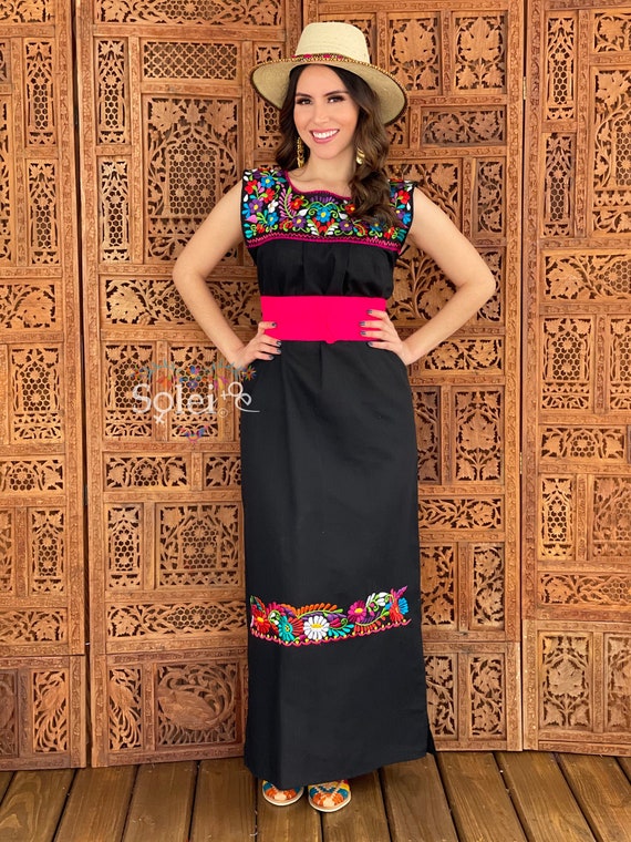 Corte Vacaciones Deshonestidad Mexican Floral Maxi Dress. Artisanal Embroidered Dress. - Etsy Denmark