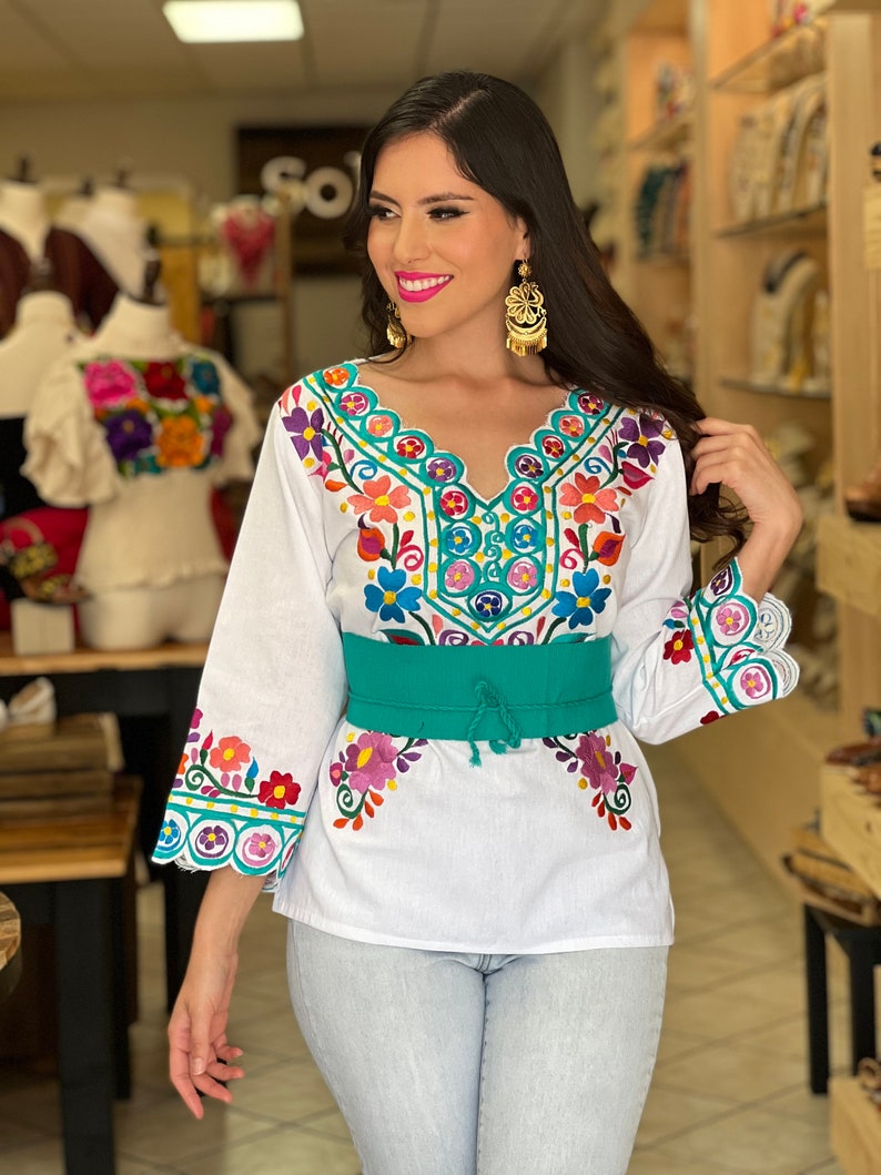 Mexican Floral Embroidered Blouse. Size S 3X. Colorful - Etsy