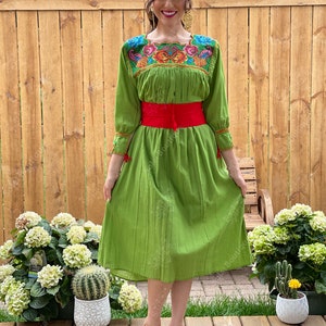 Mexican Dress Bordado En Punto De Cruz. Mexican Long Sleeve Dress. - Etsy